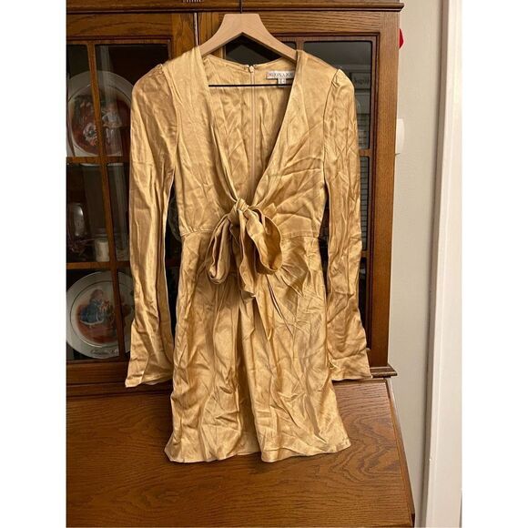 Free People - FELICITY PLUNGED TIE FRONT MINI DRESS - PORCINI by Shona Joy size - Picture 8 of 16